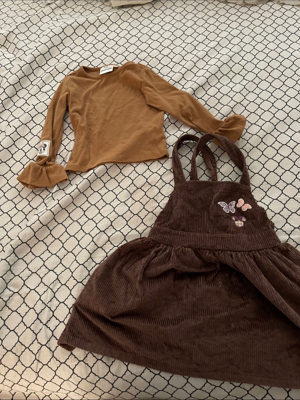 Disney Brown Corduroy Pinafore Set with Tan Top